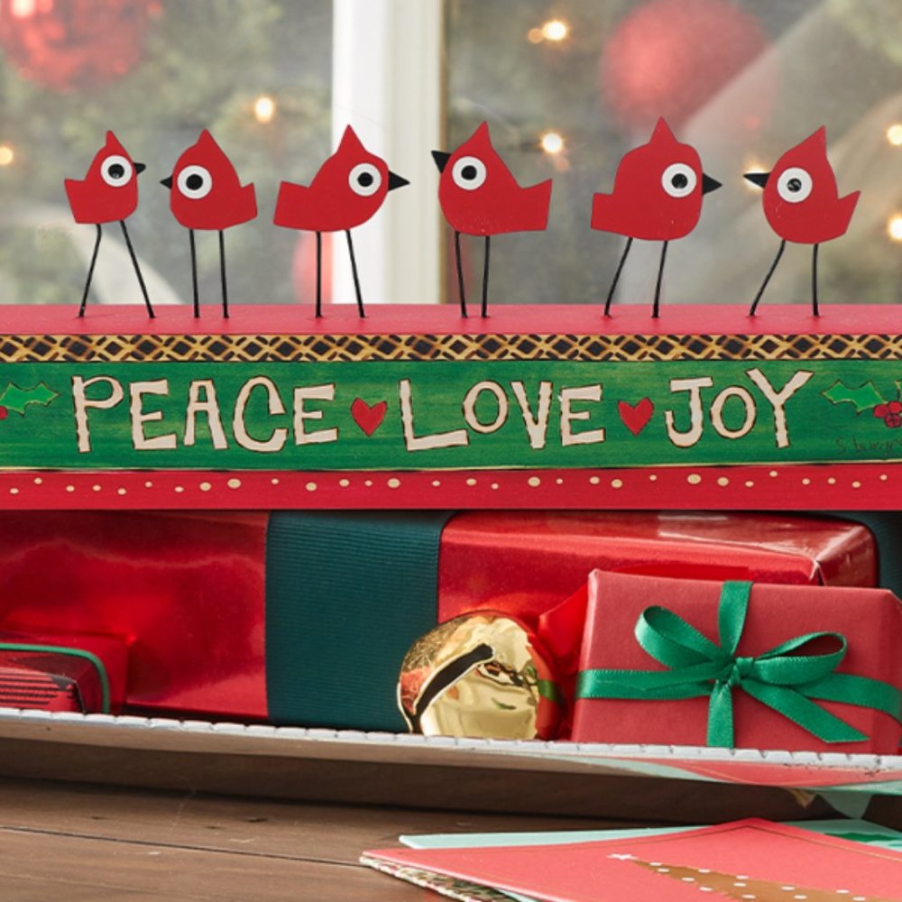 NEW Enesco Izzy & Oliver Cardinals Peace Love Joy Decor